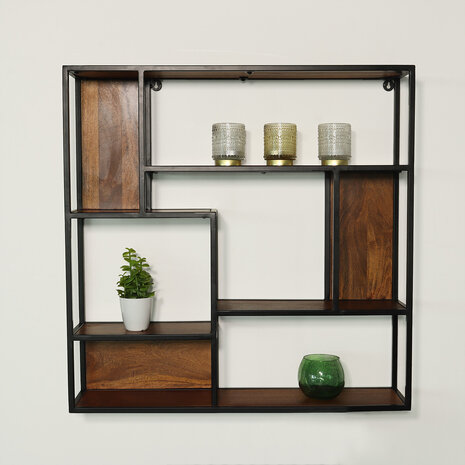 Lizzely Garden & Living Etagère murale Emma carré industriel en bois de manguier 75cm marron décoration murale Lizzely Garden & Living Etagère murale Emma carré industriel en bois de manguier 75cm marron décoration murale