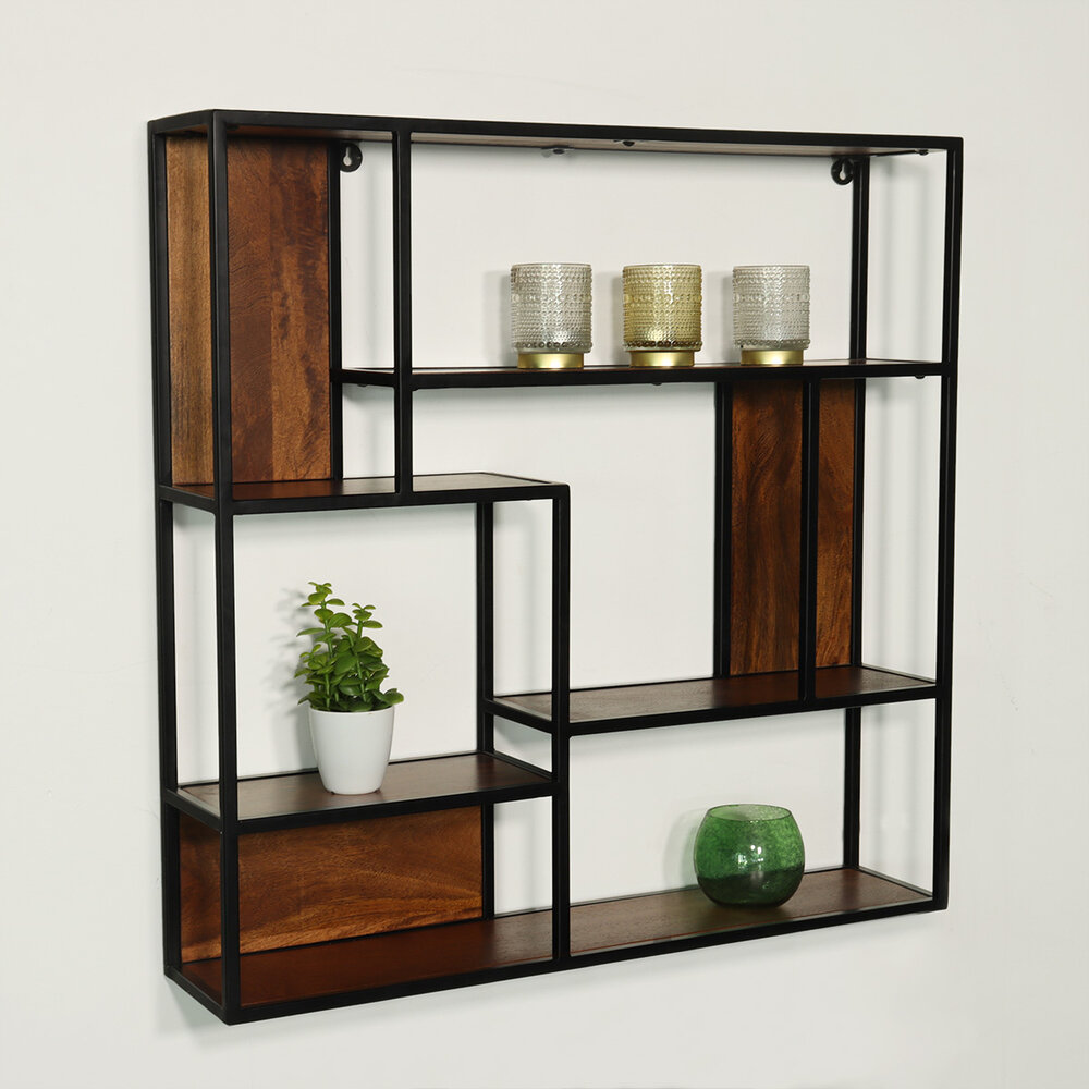 Etagère murale Emma carré industriel en bois de manguier 75cm marron décoration murale Etagère murale Emma carré industriel en bois de manguier 75cm marron décoration murale