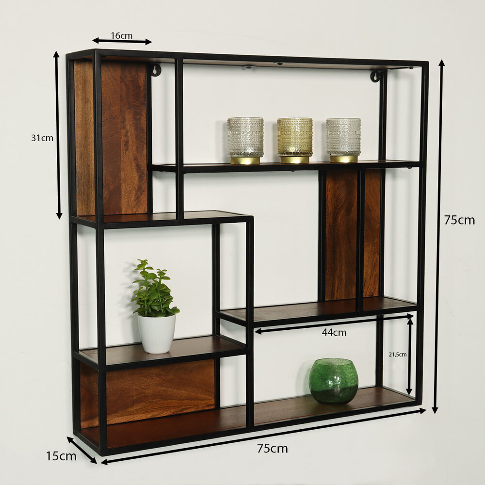 Etagère murale Emma carré industriel en bois de manguier 75cm marron décoration murale Etagère murale Emma carré industriel en bois de manguier 75cm marron décoration murale