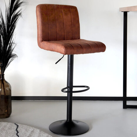 Lizzely Garden & Living Tabouret de bar Anel avec dossier simili cuir cognac avec pied noir