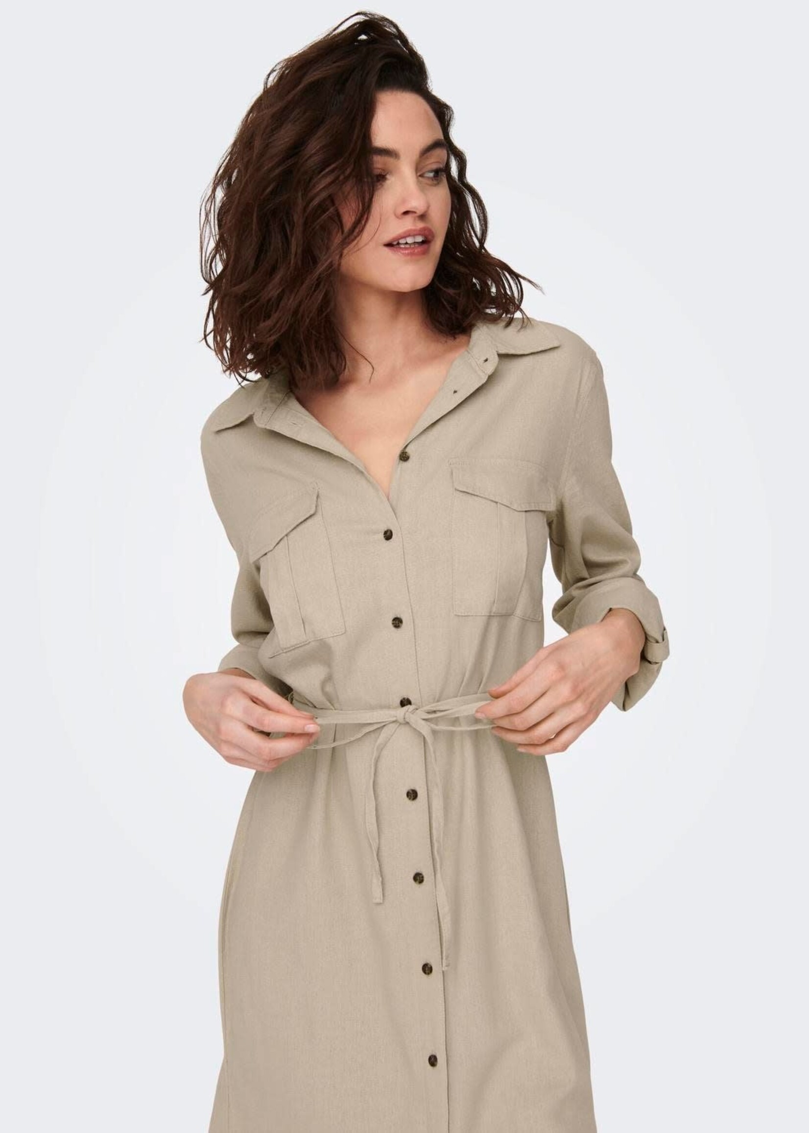 ONLY Caro Linen Shirt Dress Oxford Tan 15278720