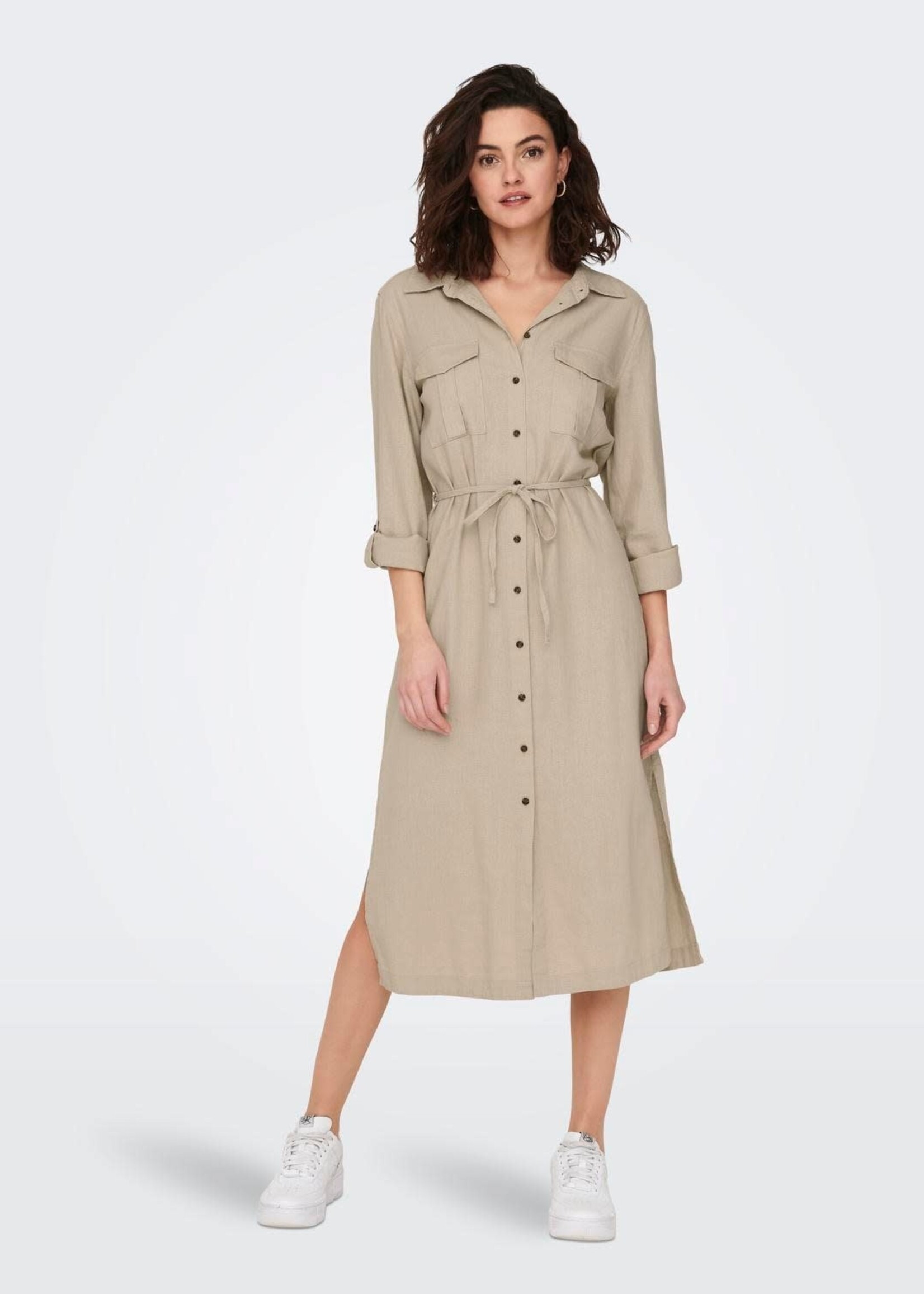 ONLY Caro Linen Shirt Dress Oxford Tan 15278720