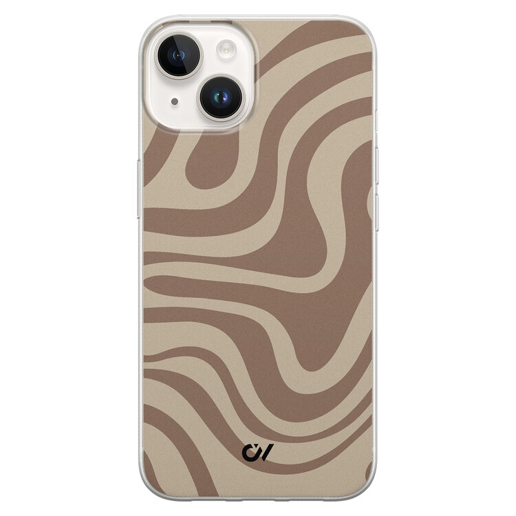 Casevibes iPhone 14 hoesje siliconen - Brown Abstract Waves