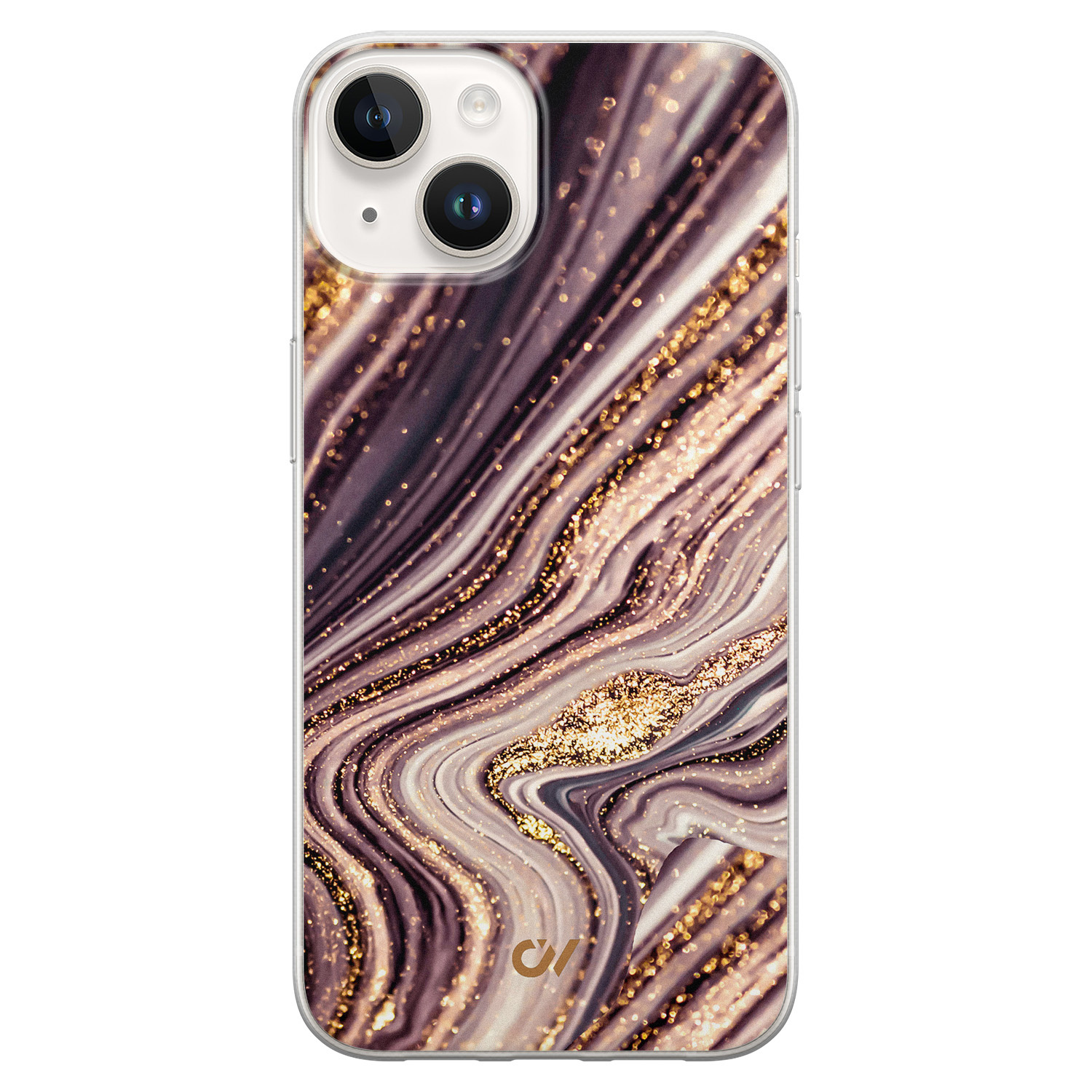 Casevibes iPhone 14 hoesje siliconen - Golden Pink Marble