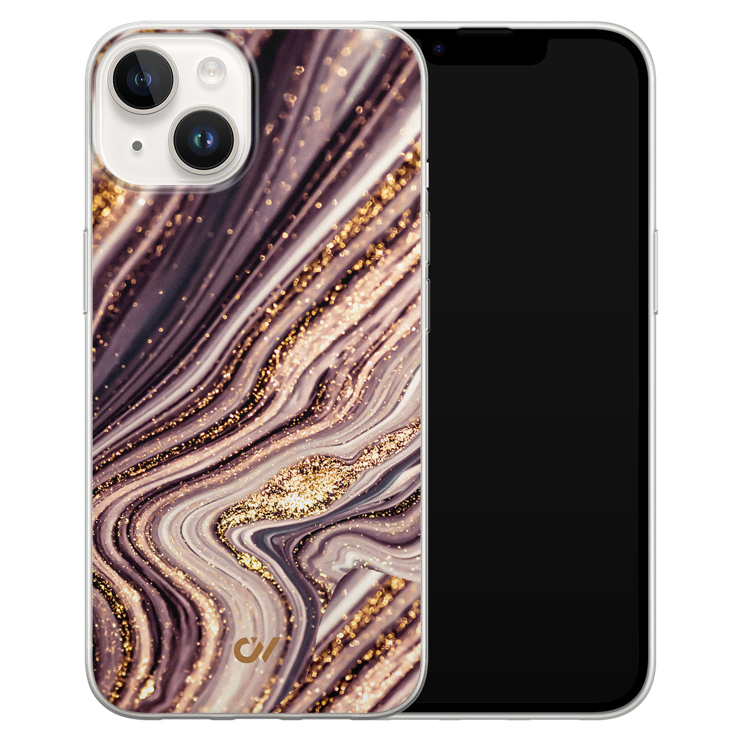 Casevibes iPhone 14 hoesje siliconen - Golden Pink Marble