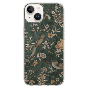 Casevibes iPhone 14 hoesje siliconen - Khaki Golden Flowers