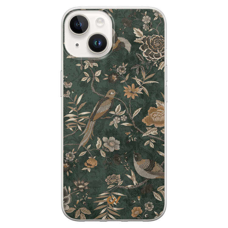Casevibes iPhone 14 hoesje siliconen - Khaki Golden Flowers