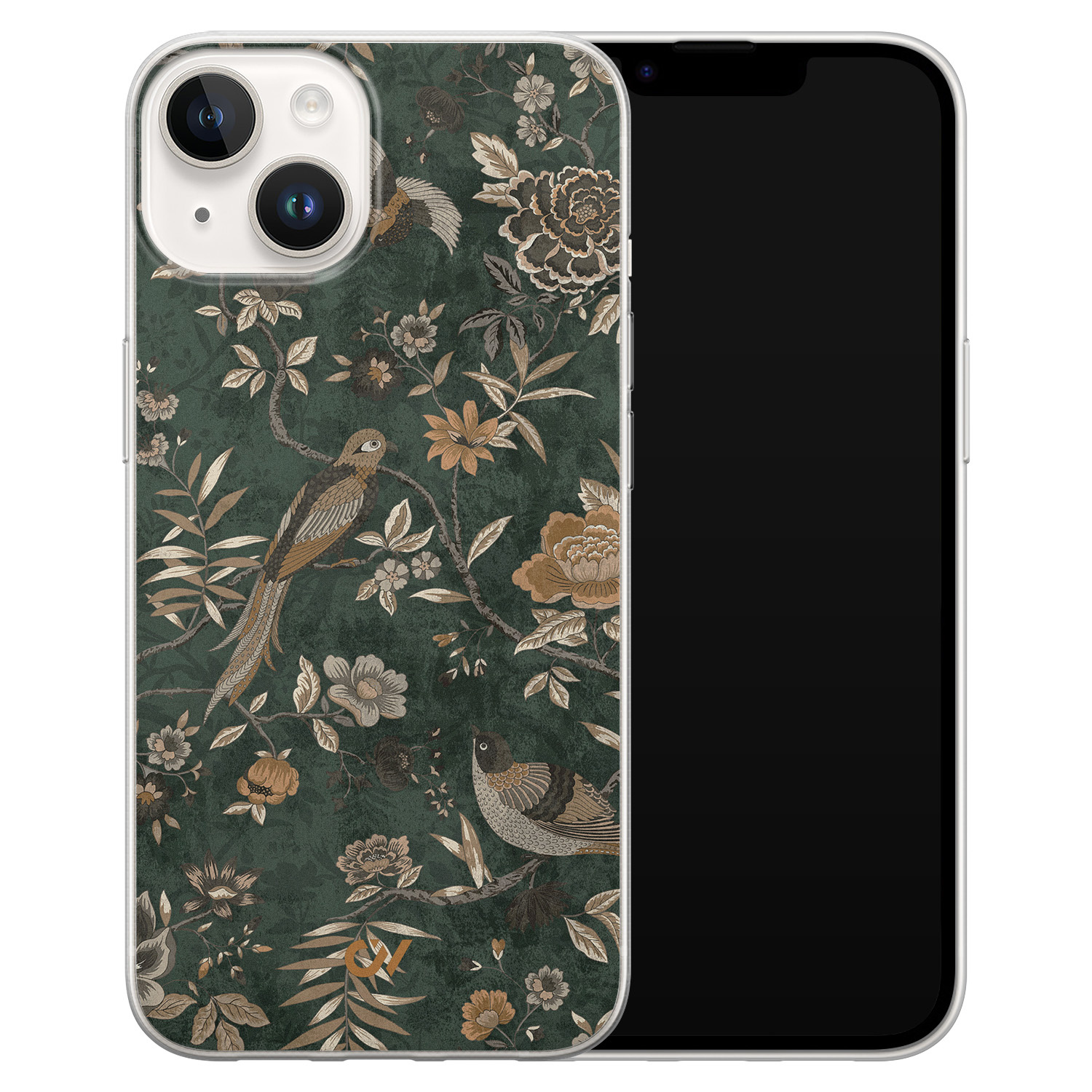 Casevibes iPhone 14 hoesje siliconen - Khaki Golden Flowers