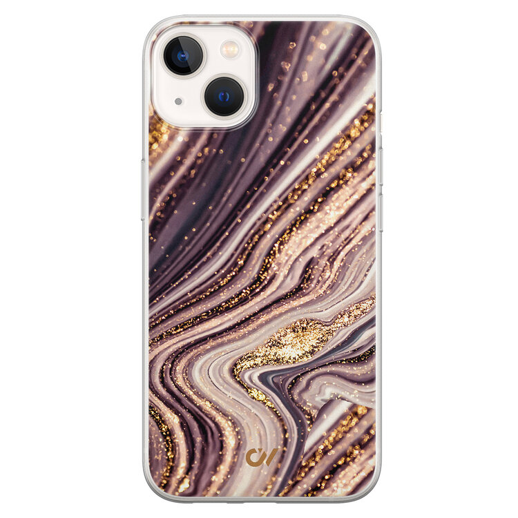 Casevibes iPhone 13 hoesje siliconen - Golden Pink Marble
