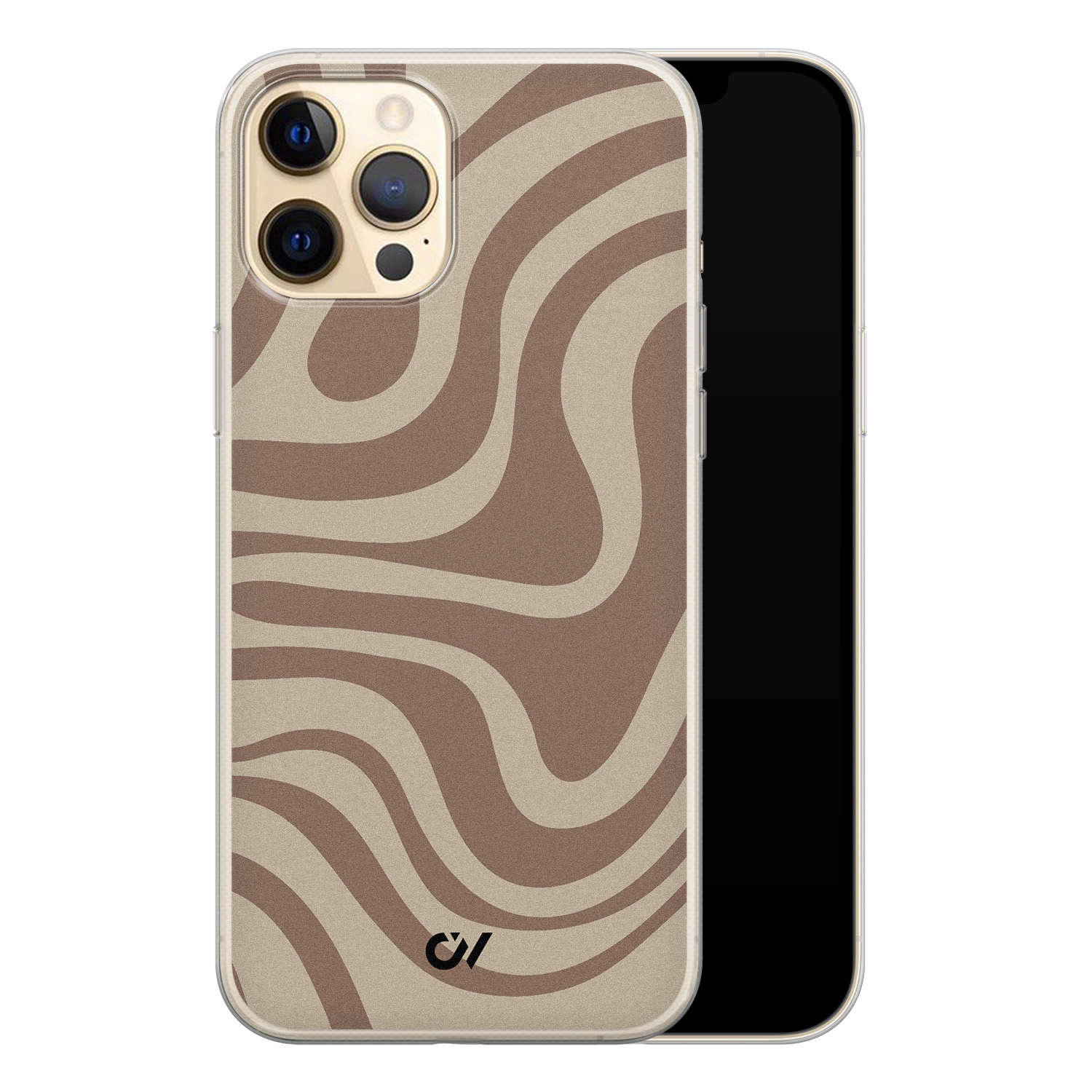 Casevibes iPhone 12 (Pro) hoesje siliconen - Brown Abstract Waves