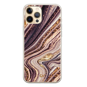 Casevibes iPhone 12 (Pro) hoesje siliconen - Golden Pink Marble
