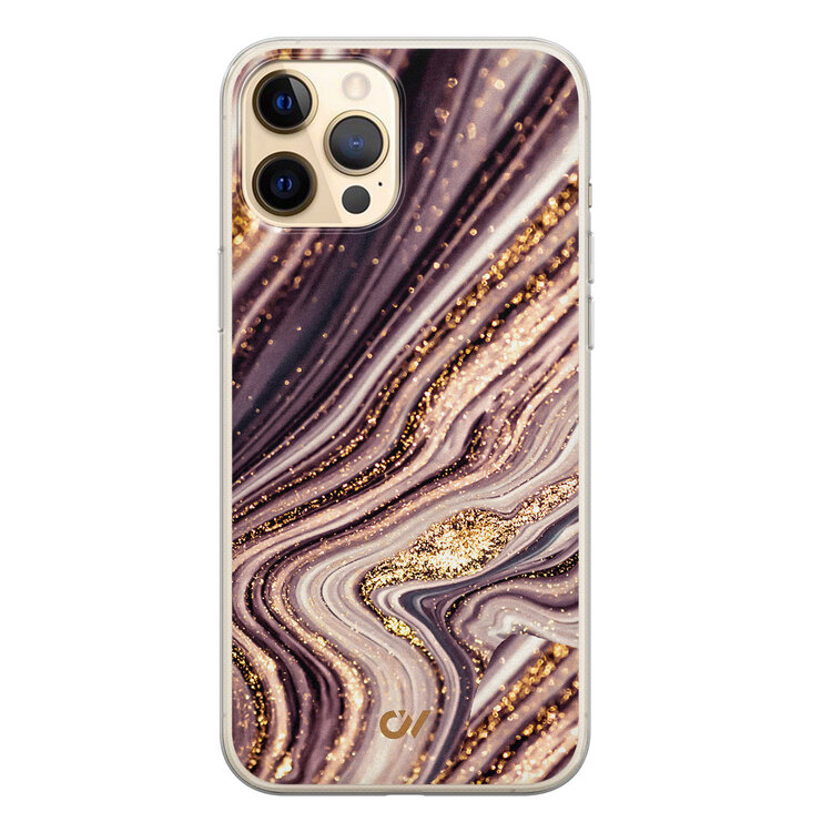 Casevibes iPhone 12 (Pro) hoesje siliconen - Golden Pink Marble
