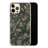 Casevibes iPhone 12 (Pro) hoesje siliconen - Khaki Golden Flowers