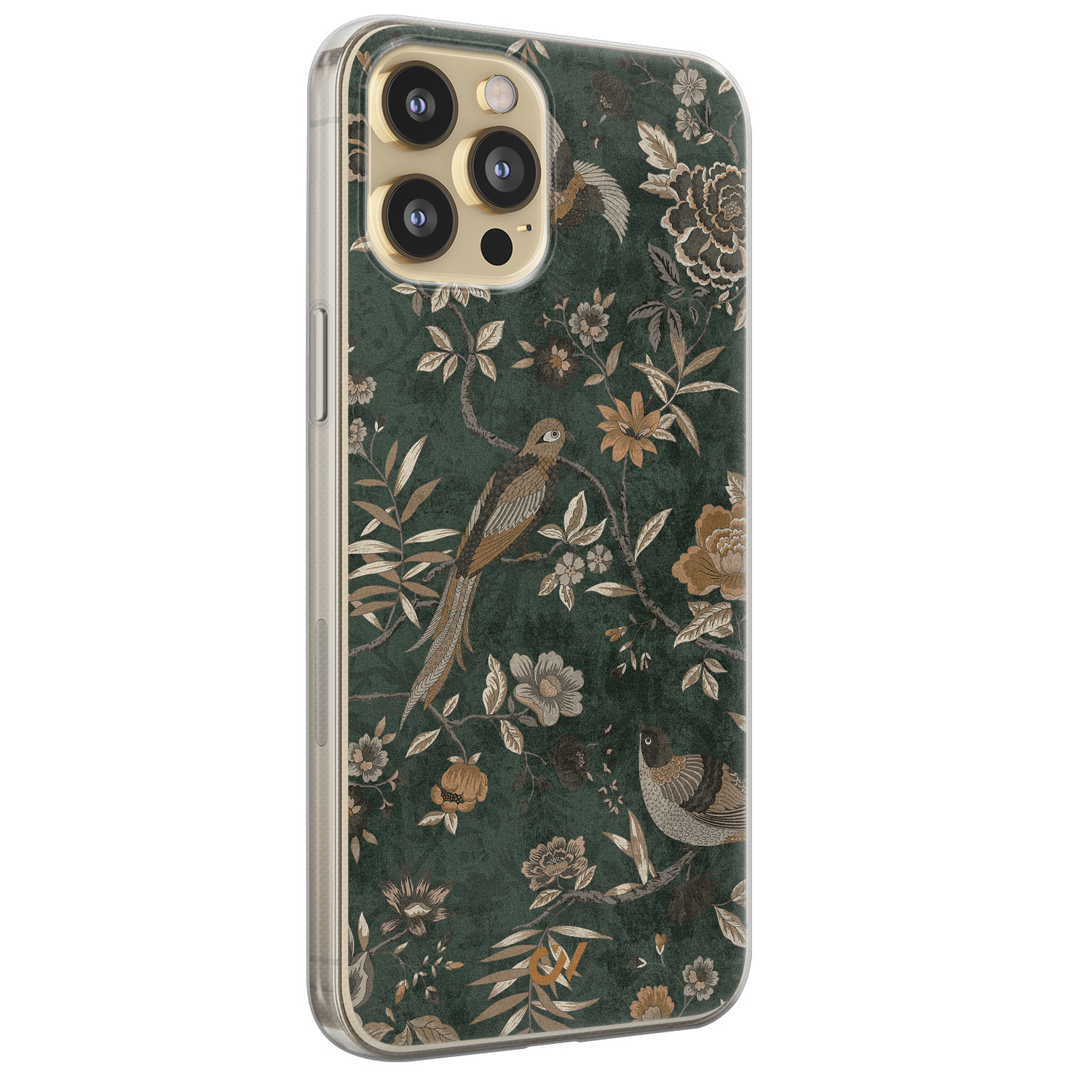 Casevibes iPhone 12 (Pro) hoesje siliconen - Khaki Golden Flowers