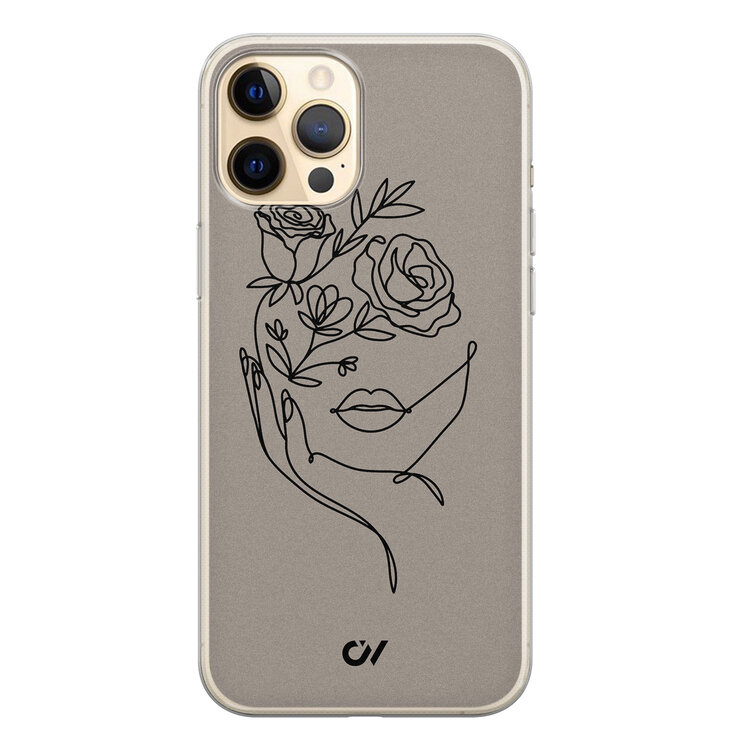 Casevibes iPhone 12 (Pro) hoesje siliconen - Oneline Face Flower