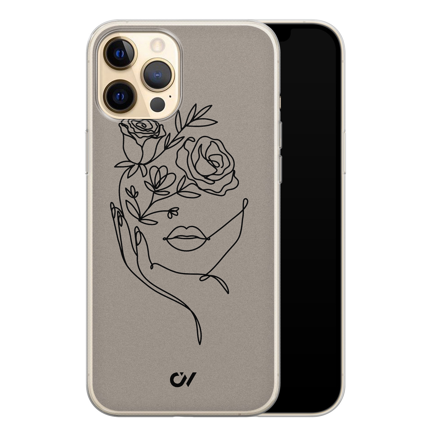 Casevibes iPhone 12 (Pro) hoesje siliconen - Oneline Face Flower