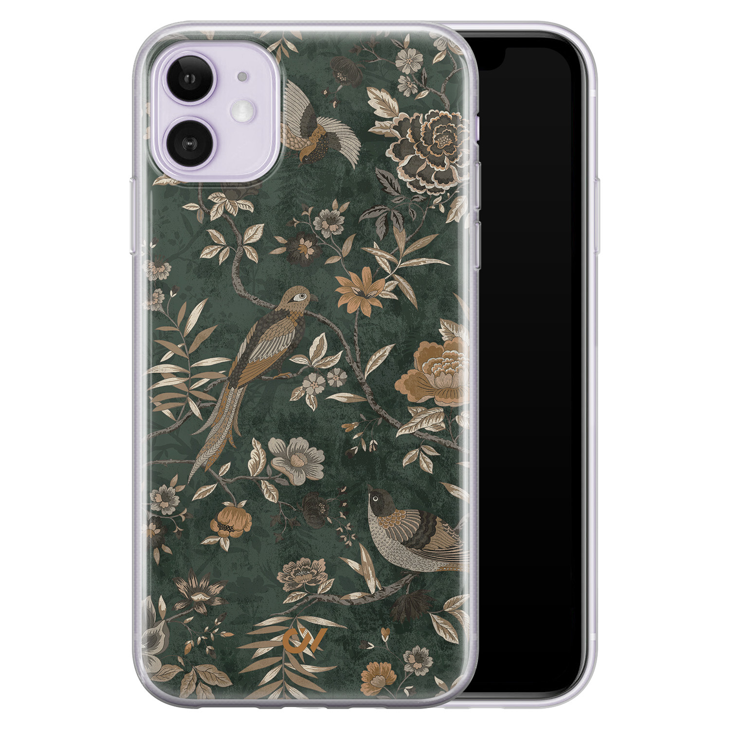 Casevibes iPhone 11 hoesje siliconen - Khaki Golden Flowers