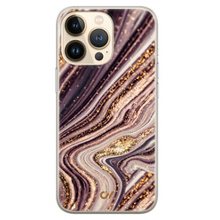 Casevibes iPhone 13 Pro hoesje siliconen - Golden Pink Marble