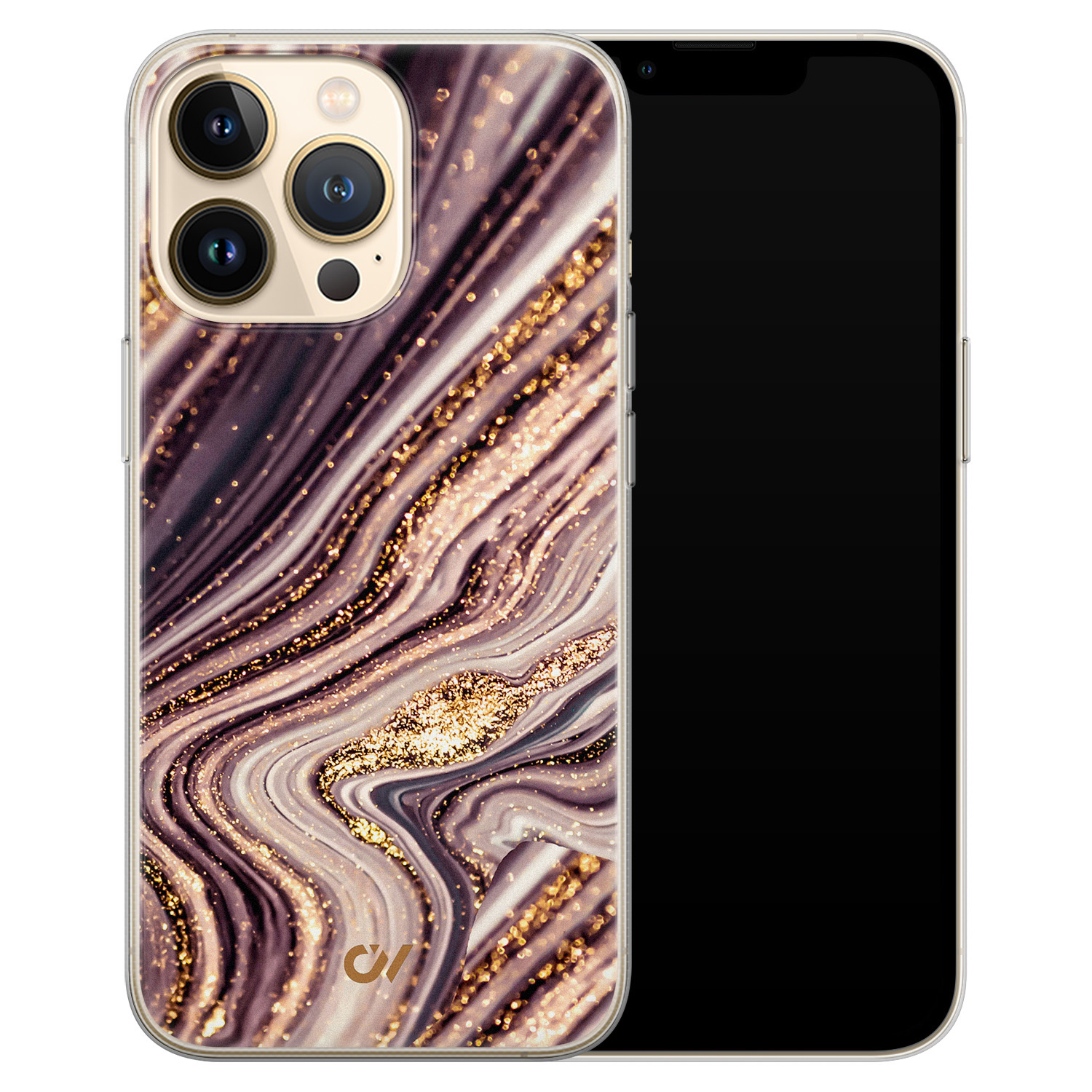 Casevibes iPhone 13 Pro hoesje siliconen - Golden Pink Marble