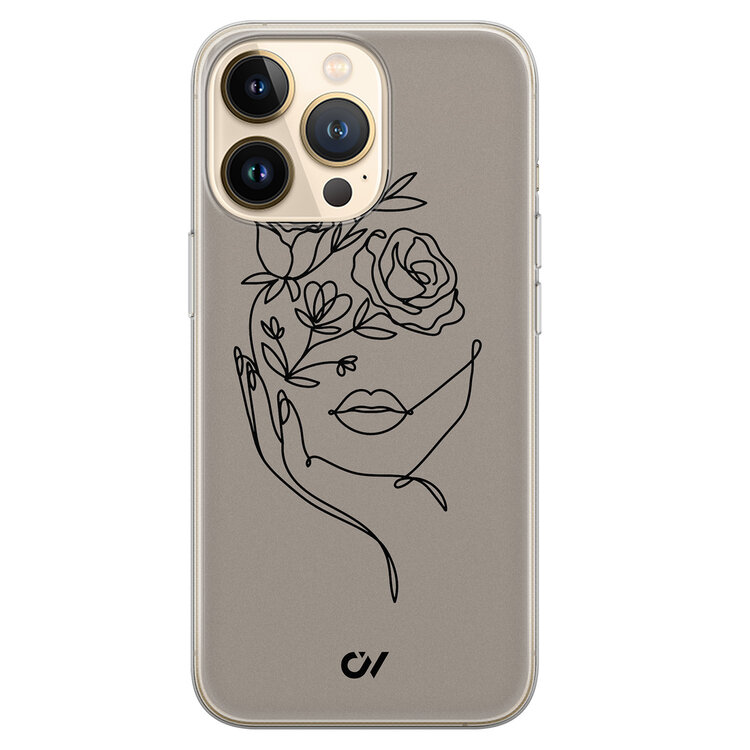 Casevibes iPhone 13 Pro hoesje siliconen - Oneline Face Flower
