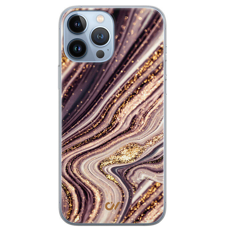 Casevibes iPhone 13 Pro Max hoesje siliconen - Golden Pink Marble