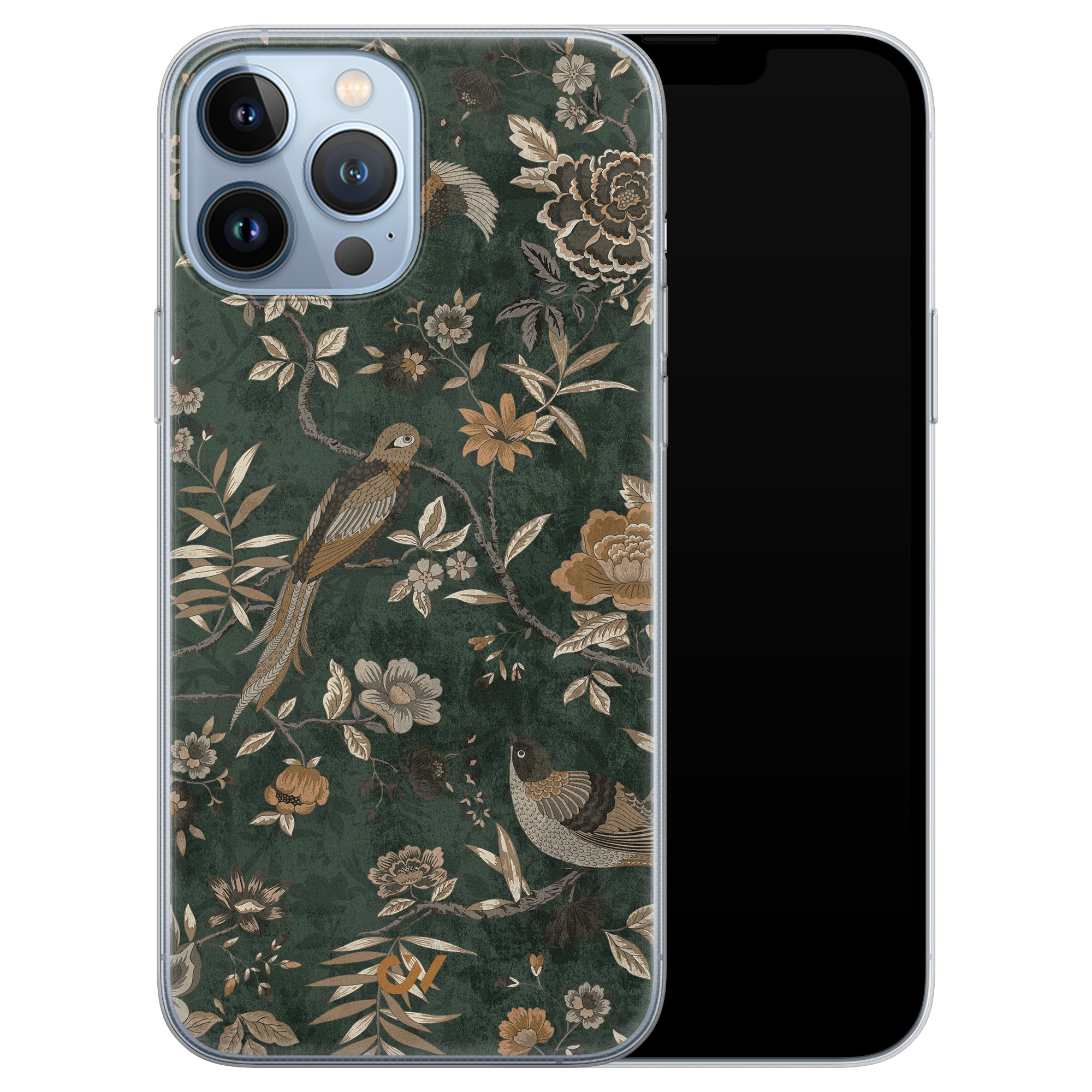 Casevibes iPhone 13 Pro Max hoesje siliconen - Khaki Golden Flowers