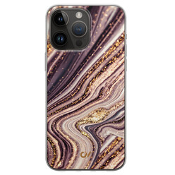 Casevibes iPhone 14 Pro Max hoesje siliconen - Golden Pink Marble