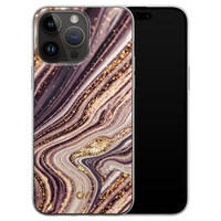 Casevibes iPhone 14 Pro Max hoesje siliconen - Golden Pink Marble