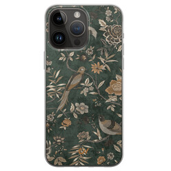 Casevibes iPhone 14 Pro Max hoesje siliconen - Khaki Golden Flowers