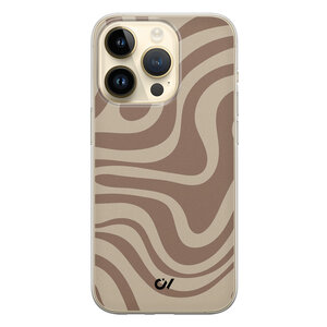 Casevibes iPhone 14 Pro hoesje siliconen - Brown Abstract Waves