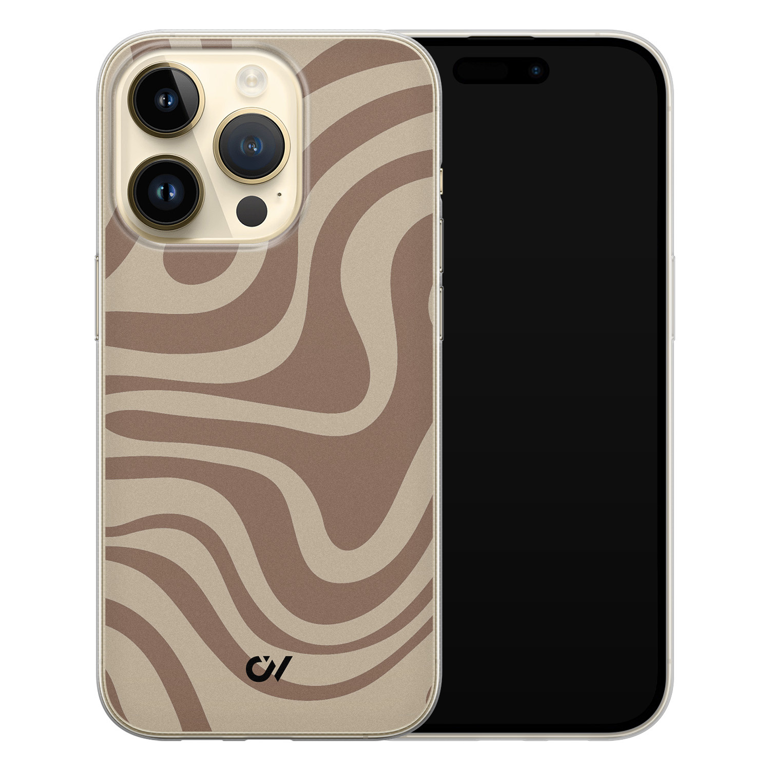 Casevibes iPhone 14 Pro hoesje siliconen - Brown Abstract Waves