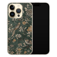 Casevibes iPhone 14 Pro hoesje siliconen - Khaki Golden Flowers