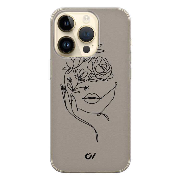 Casevibes iPhone 14 Pro hoesje siliconen - Oneline Face Flower Casevibes iPhone 14 Pro hoesje siliconen - Oneline Face Flower