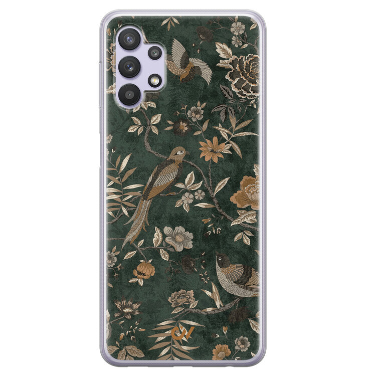 Casevibes Samsung Galaxy A32 5G hoesje siliconen - Khaki Golden Flowers