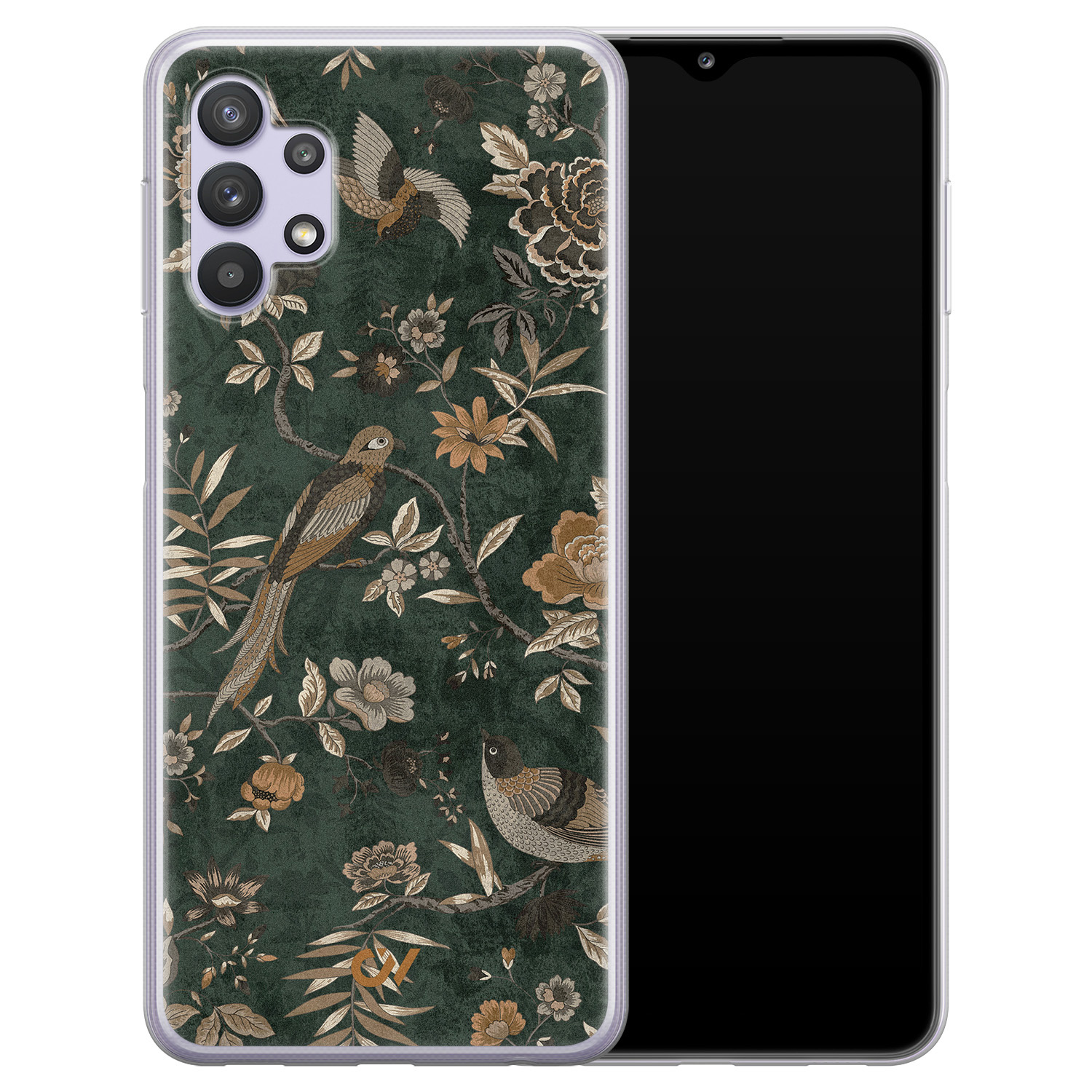 Casevibes Samsung Galaxy A32 5G hoesje siliconen - Khaki Golden Flowers