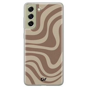 Casevibes Samsung Galaxy S21 FE hoesje siliconen - Brown Abstract Waves