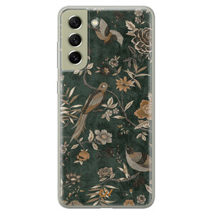 Casevibes Samsung Galaxy S21 FE hoesje siliconen - Khaki Golden Flowers
