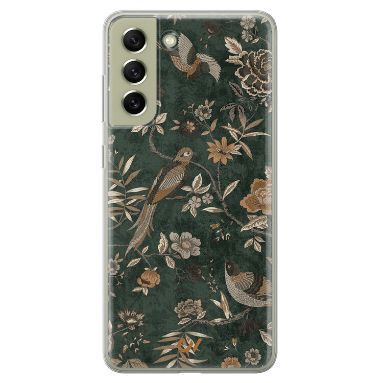 Casevibes Samsung Galaxy S21 FE hoesje siliconen - Khaki Golden Flowers