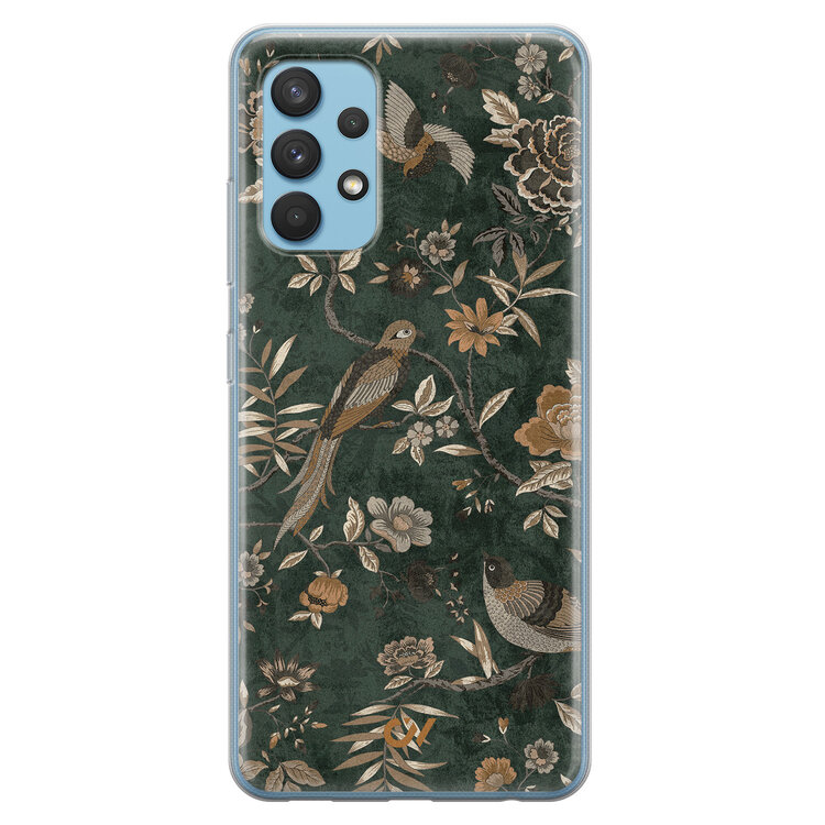 Casevibes Samsung Galaxy A32 4G hoesje siliconen - Khaki Golden Flowers