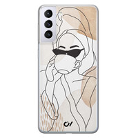 Casevibes Samsung Galaxy S21 hoesje siliconen - Line Art Girl