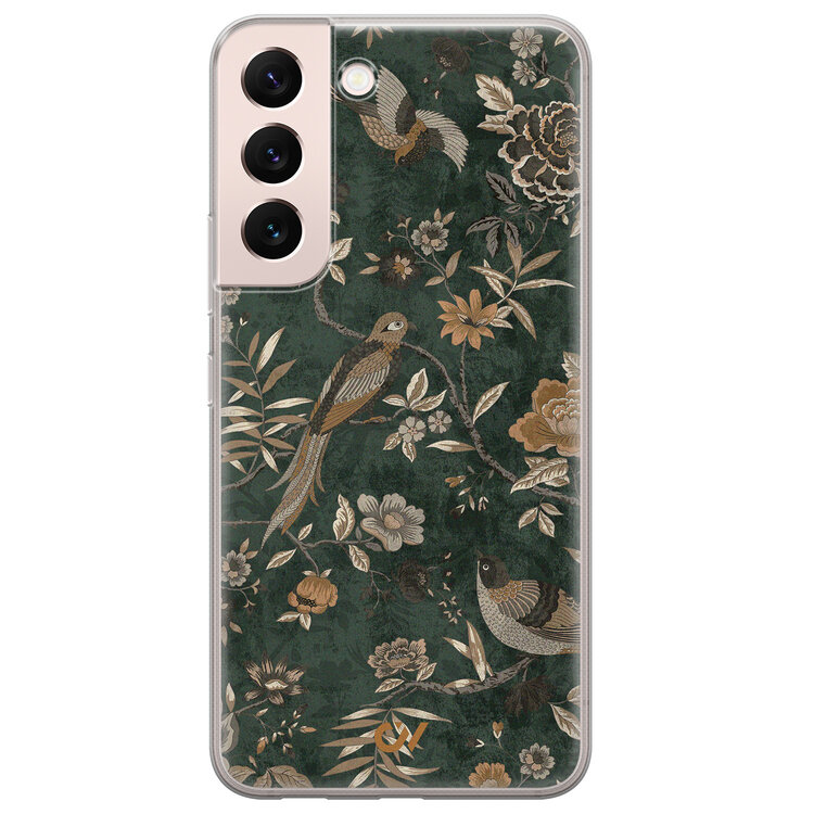 Casevibes Samsung Galaxy S22 hoesje siliconen - Khaki Golden Flowers