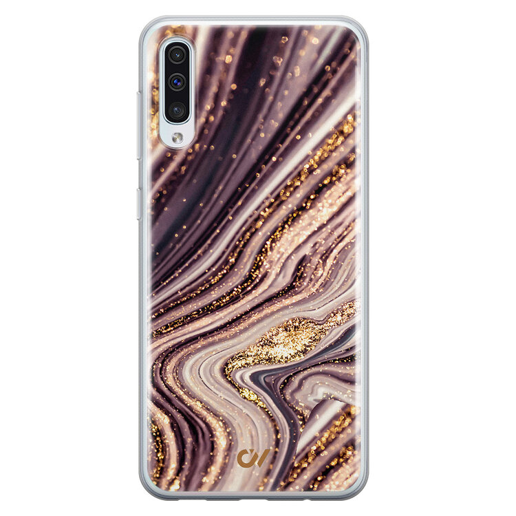 Casevibes Samsung Galaxy A50 hoesje siliconen - Golden Pink Marble