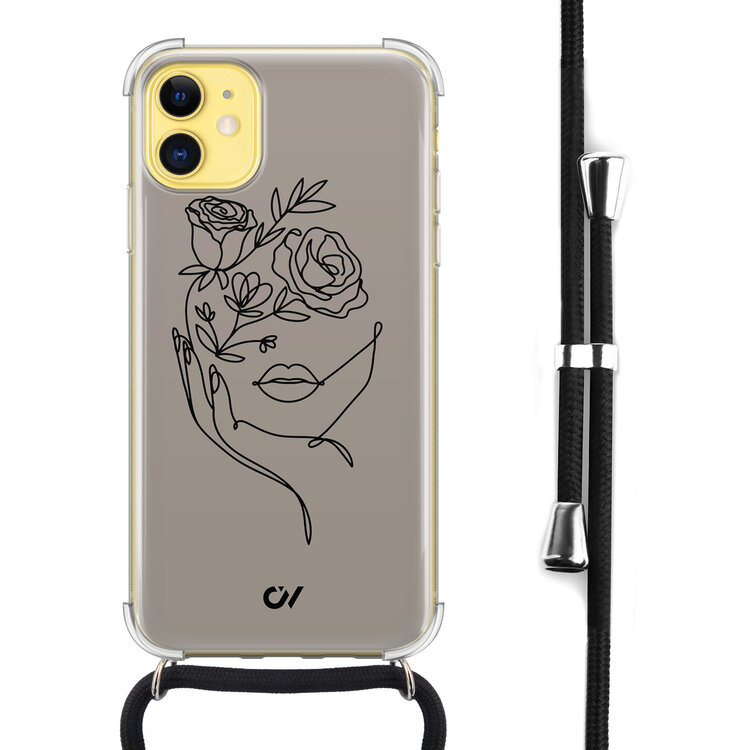 Casevibes iPhone 11 hoesje met koord - Oneline Face Flower