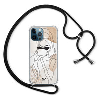 Casevibes iPhone 12 (Pro) hoesje met koord - Line Art Girl