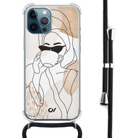 Casevibes iPhone 12 (Pro) hoesje met koord - Line Art Girl