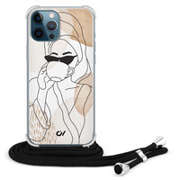 Casevibes iPhone 12 (Pro) hoesje met koord - Line Art Girl