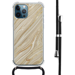 Casevibes iPhone 12 (Pro) hoesje met koord - Golden Marble