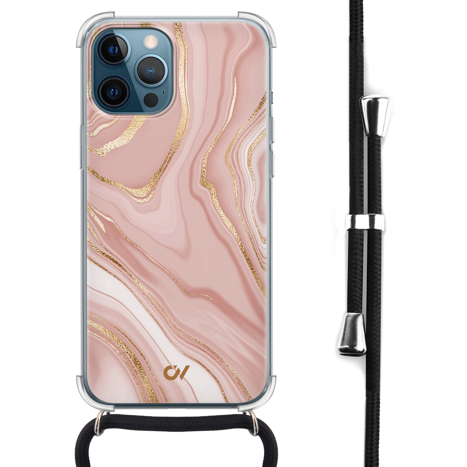 Casevibes iPhone 12 (Pro) hoesje met koord - Rose Marble