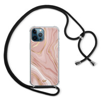 Casevibes iPhone 12 (Pro) hoesje met koord - Rose Marble