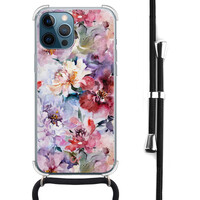 Casevibes iPhone 12 (Pro) hoesje met koord - Bloemen Acryl